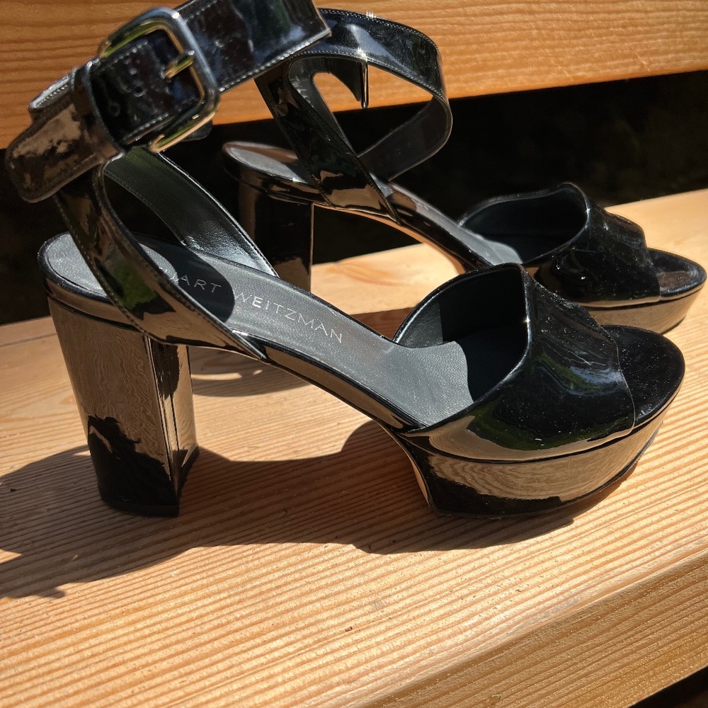 Stuart Weitzman platform sandals - black patent leather.